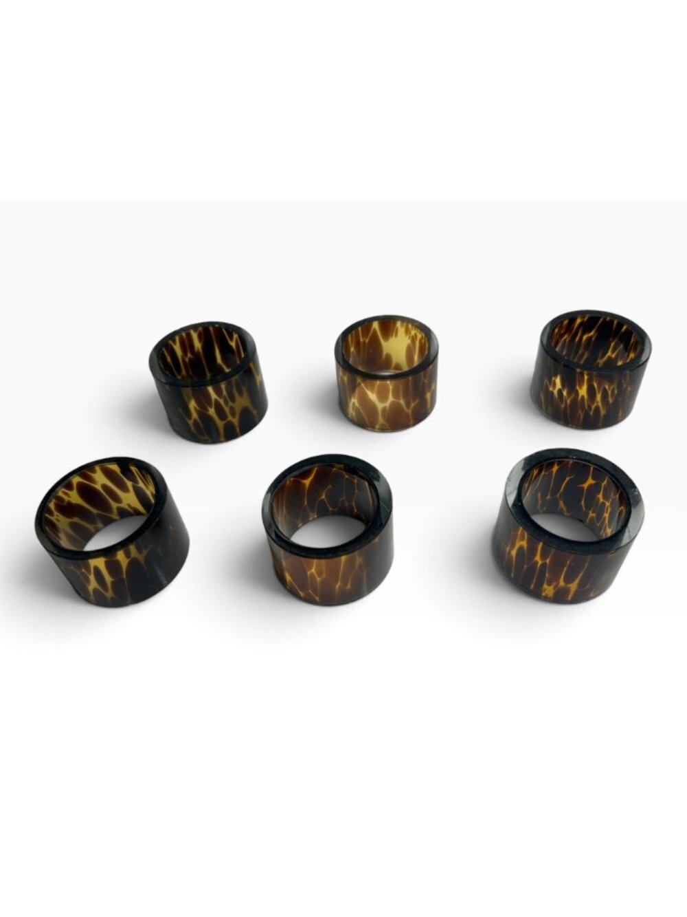 Vintage Tortoiseshell Glass Napkin Rings Set of 6 Faux Tortoise Shell Table Deco - Picture 3 of 16